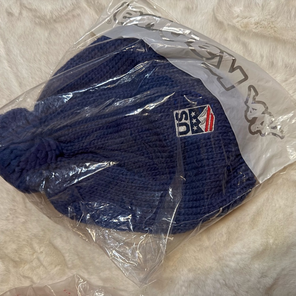 Kappa Navy 6cento Flock3 Blue Fiord Beanie with Pom and Logo - Picture 2 of 5